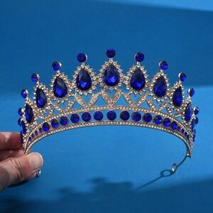 Royal Blue Crystal Tiara Crown - Women Accessories